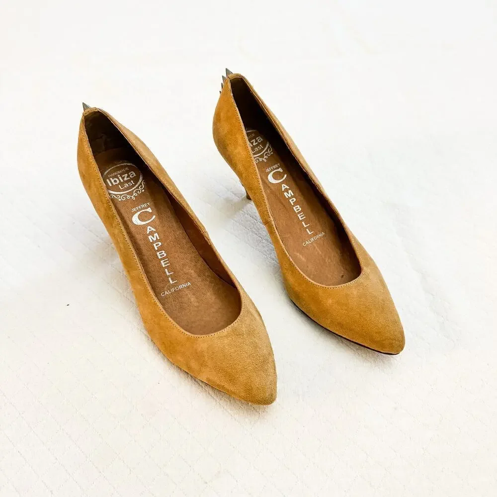 Jeffrey Campbell Nude Suede Spiked Accent Pointy Toe Heels Size 6.5